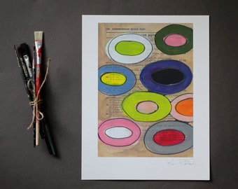 Abstract Wall Art, Fine Art Giclee Print, Contemporary Abstract Art Print, Geometric Print, Mixed Media Art Reproduction, Floating Circles