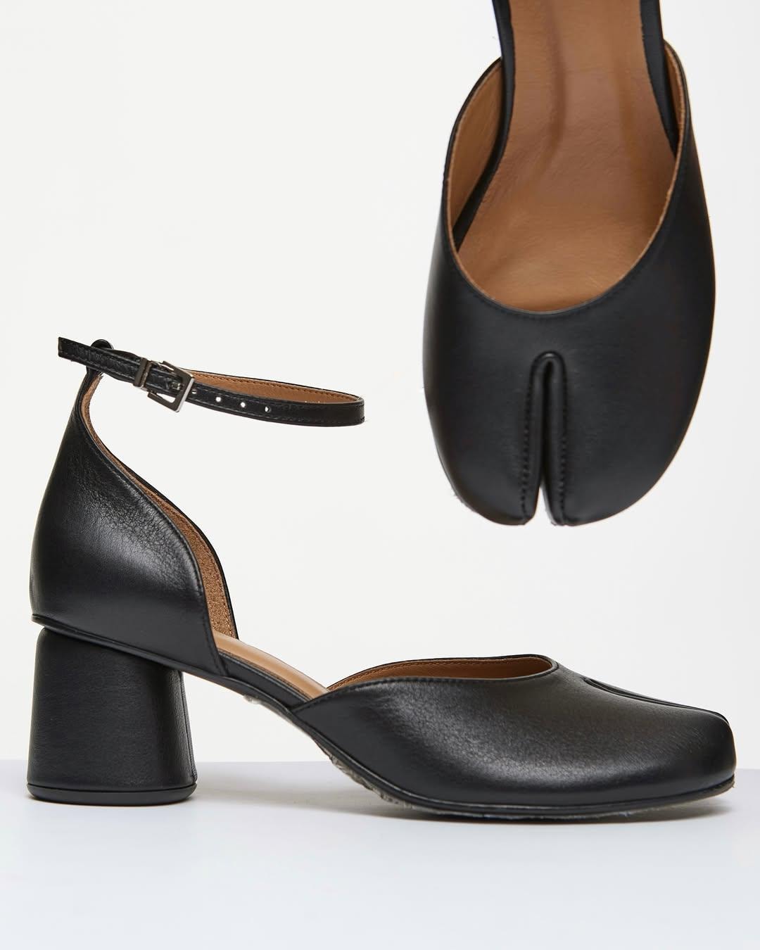 Handmade Black Leather Tabi Heels: Women's Split Toe Shoes