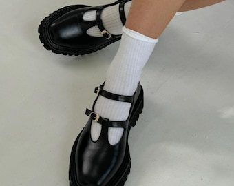 Handmade Leather Mary Jane Platform Shoes