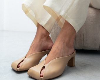 Mules for women | leather mules  women&#39;s loafers | beige mules | handmade shoes| women&#39;s mules| gift for her | women slides