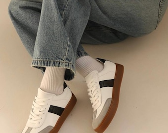 Sneakers da donna Zero Drop, scarpe minimaliste in pelle liscia bianca fatte a mano / Naturali / Colorate / Slip-On