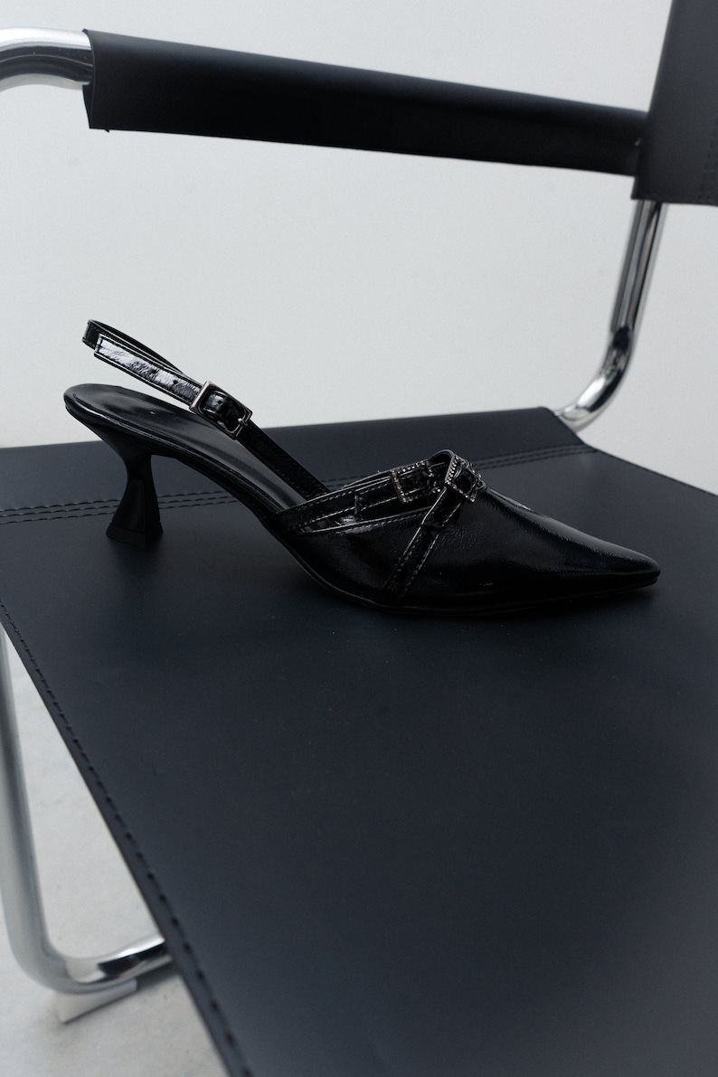 Vintage-inspired Black Patent Slingbacks With High Heels | Black Patent Slingbacks | Chic Black ...