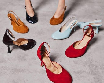 Handgefertigte Wildleder Runde Zehen Sandalen: Damen Sommer Leder Schuhe