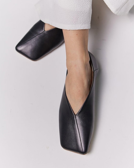 Handmade Black Leather Ballet Flats | Minimalist Slip-On Shoes