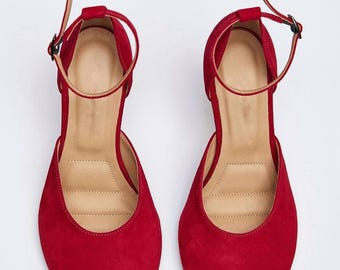 Handmade Suede Slingback Heels: Blue Leather Pumps, 7cm Heel