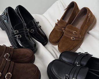 Leather Loafers: Women's Autumn Flats with Accent Strap