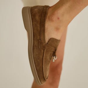 Vintage Women&#39;s Brown Suede Loafers | Handmade Brown Loafers for Women | Soft Suede Footwear | Chic Women&#39;s Suede Loafers in Brown