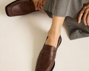 Mocassini in pelle marrone fatti a mano - Stile vintage da donna