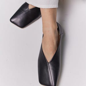 Handmade Women&#39;s Black Leather Ballet Flats  | Classic Black Leather Ballet Flats for Women | Stylish Women&#39;s Leather Ballet Flats in Black
