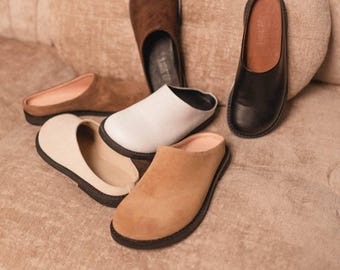 Zuecos de piel hechos a mano: Sabo de ante para mujer