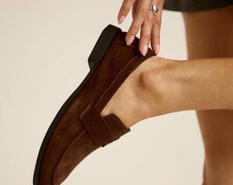 Stylish Women&#39;s Brown Suede Loafers | Handcrafted Comfort Shoes | Everyday Chic Footwear | Elegant and Versatile Shoe Option | Autumn shoes