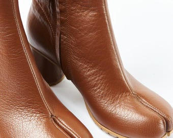 Botas Tabi de cuero marrón: estilo japonés con punta dividida