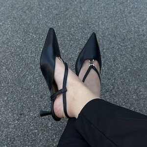 Handmade Women&#39;s Leather Black Slingbacks | Chic Summer Shoes | Classic Women&#39;s Black Leather Slingbacks | Black Slingbacks for Women