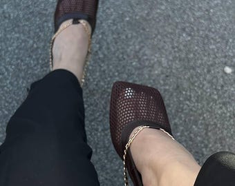 Leather Mesh High-Heeled Shoes | Women's Chic Heels