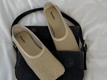 Chic Leather |  Mesh Square-Toe Ballet Flats | Handcrafted Comfort | Stylish Square-Toe Ballet Flats | Modern Elegance | Leather Ballet