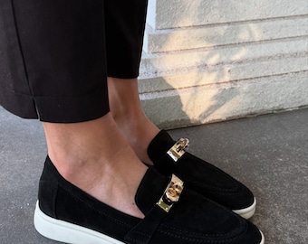Suede Black Loafers: Stylish Women's Slip-On Shoes