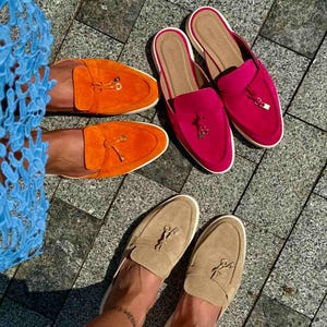 Classic Women's Suede Mules |Natural suede mule loafers | Handcrafted Natural Suede Mule Loafers | Leather Mules | Loafers | Mules | Vintage