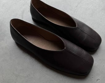 Handmade Brown Leather Slingback Ballet Flats
