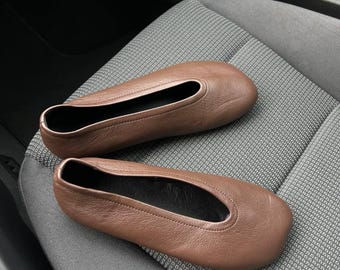 Handmade Leather Ballet Flats | Anatomical Toe, Comfortable Brown Shoes