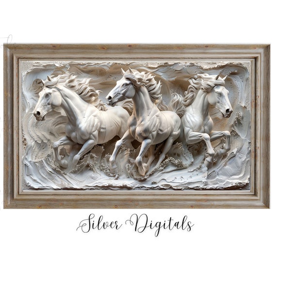 TV Art Instant Download, White Horses, Digital Download, Samsung TV,  Any TV