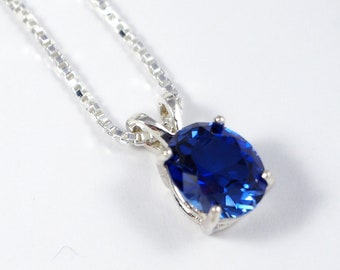 Blue Sapphire Necklace Sterling Silver, Sapphire Pendant, September Birthstone, Lab Created Sapphire, Ready to Ship, Ships in 1-3 Days