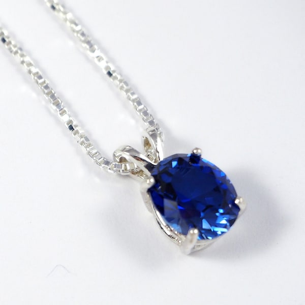 Blue Sapphire Necklace Sterling Silver, Sapphire Pendant, September Birthstone, Lab Created Sapphire, Ready to Ship, Ships in 1-3 Days