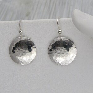 Sterling Silver Disc Earrings, Hammered Disc image 3