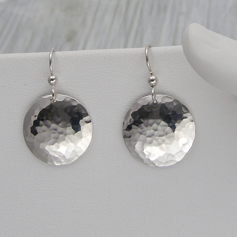 Sterling Silver Disc Earrings, Hammered Disc image 3