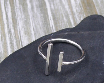 Bar Ring Silver, Parallel Bar Ring, Double Open Bars Ring, Modern, Minimalist