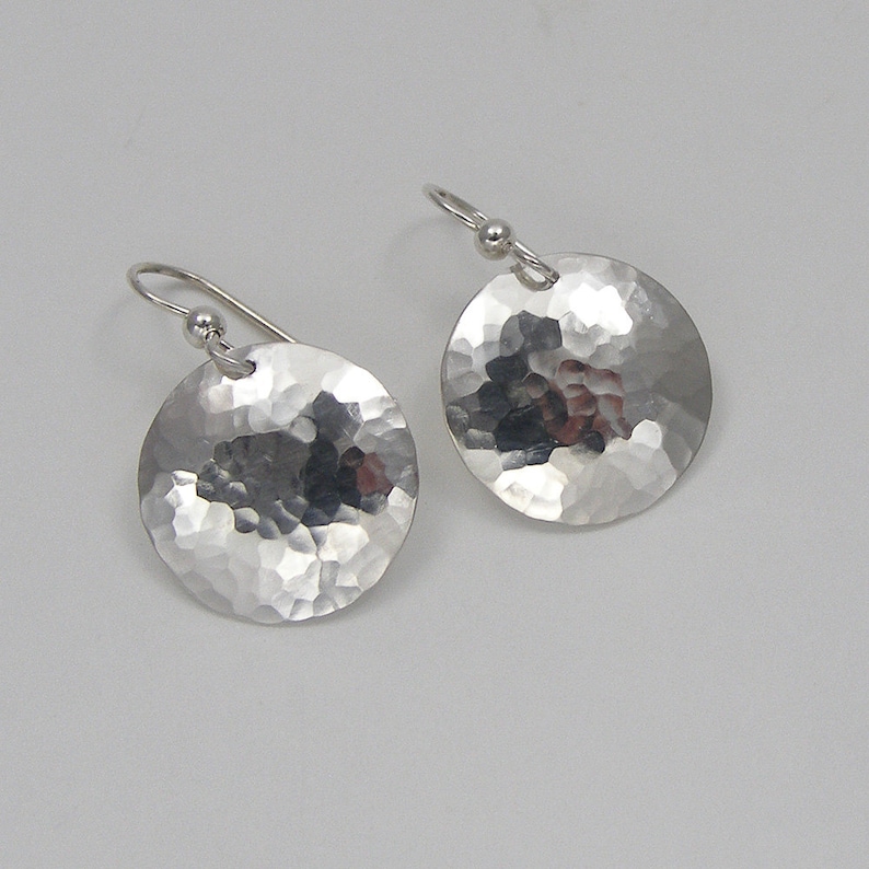 Sterling Silver Disc Earrings, Hammered Disc image 2