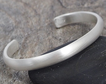 Silver Cuff Bracelet for Men, Unisex, Thick, Oval Shape