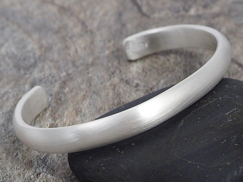 Silver Cuff Bracelet for Men Unisex Thick Oval Shape