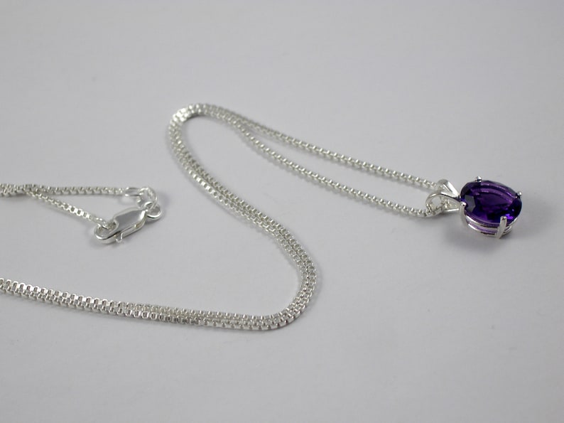 Lab Created February Birthstone 6th Wedding Anniversary Amethyst Necklace Sterling Silver Purple Amethyst Pendant Ready to Ship