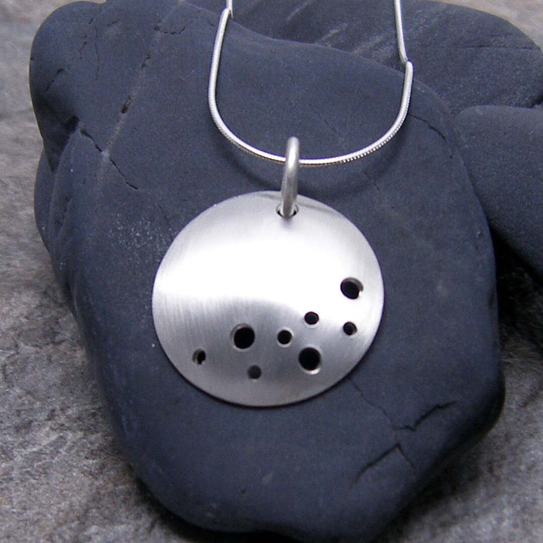 Circle Necklace With a Brushed Satin Finish, Moon and Stars Design - Etsy