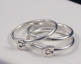 Initial Ring, Sterling Silver Stacking Initial Ring