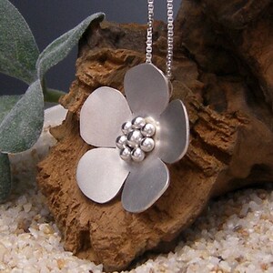 Silver Flower Pendant Necklace Cherry Blossom image 2