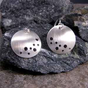 Dangle Circle Earrings with a Brushed Satin Finish, Moon and Stars Design image 3