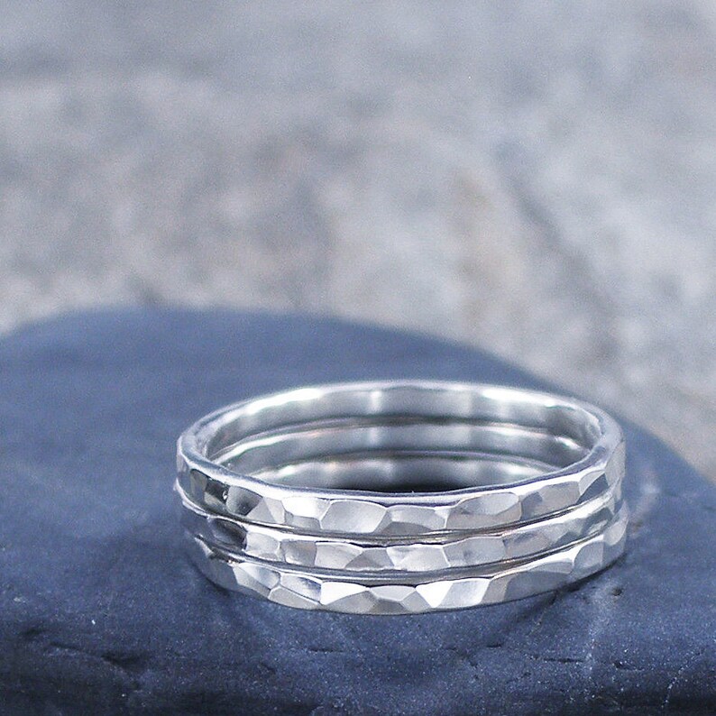 Sterling Silver Stack Rings Hammered Set of 3 | Etsy