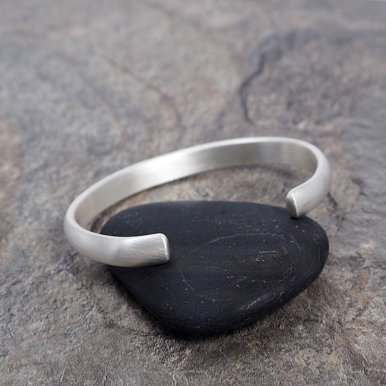 Silver Cuff Bracelet for Men Unisex Thick Oval Shape