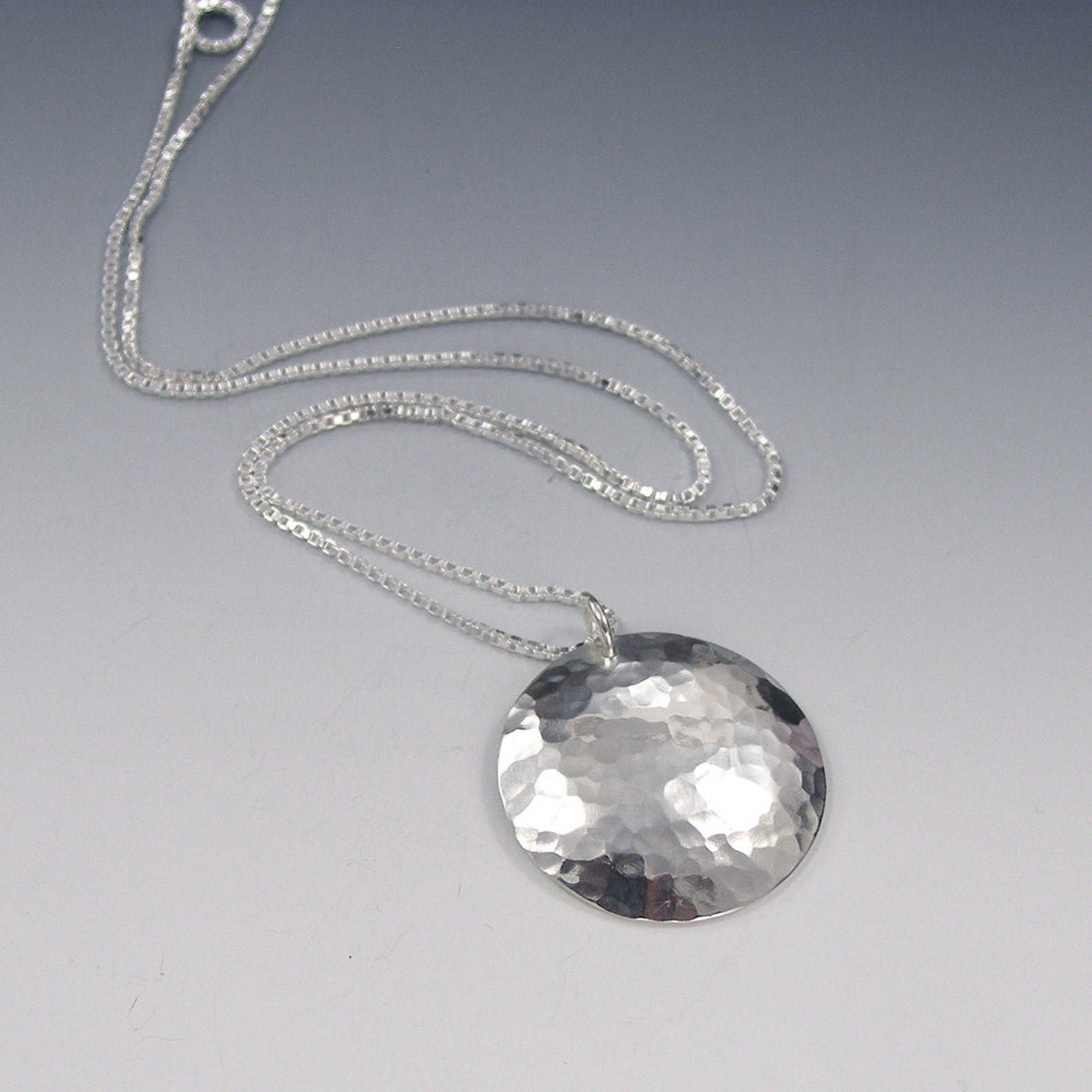 Sterling Silver Disc Pendant Necklace Hammered Finish Etsy