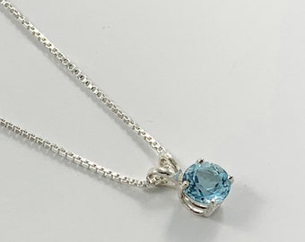 Blue Topaz Gemstone Necklace, Topaz Silver Drop Necklace, Birthstone Necklace, 4th Anniversary Necklace, Natural Topaz Silver Necklace