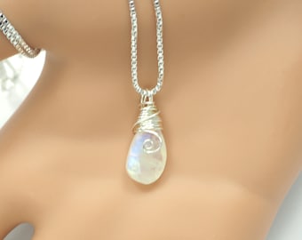 Moonstone Necklace, Rainbow Moonstone Pendant, Moonstone Jewelry, Sterling Silver Necklace, JKADesigns
