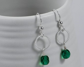 Silver Dangle Earrings with a Czech Glass Bead Drop, Available in a Variety of Colors