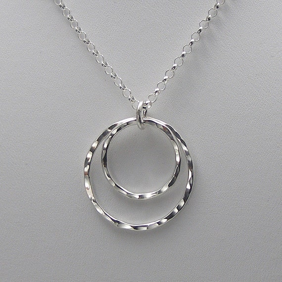 Double Open Circle Necklace Silver Circle Necklace Etsy