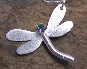 Sterling Silver Dragonfly Mystic Topaz Necklace