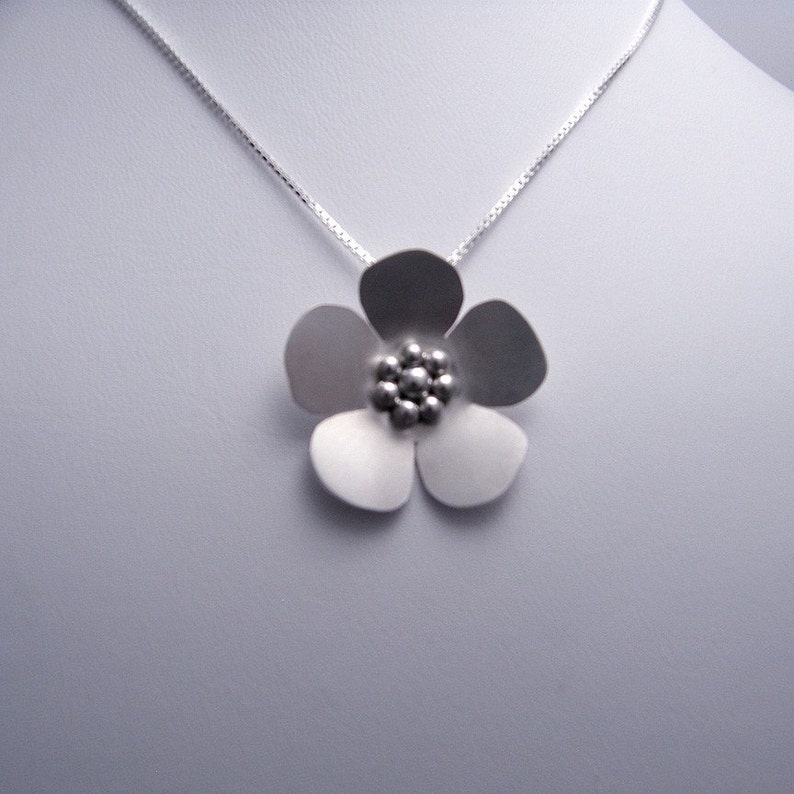 Silver Flower Pendant Necklace Cherry Blossom image 3