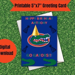 Druckbare Geburtstagskarte mit Fußballmotiv der Florida Gators