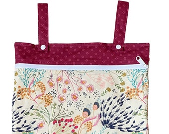 Kitchen or Stroller Wet Bag with Two Top Snap Straps / Meadow Bliss Vivid Floral Fabric  /  SEALED SEAMS