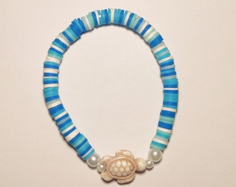 Bracciale con perline in argilla tartaruga blu