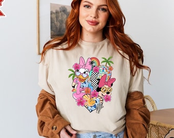 Camiseta retro de Minnie y Daisy, camiseta de verano de Minnie y Daisy, camiseta de playa, camiseta de verano para mujer, camiseta de playa de Disney para mujer, camiseta de verano para niña